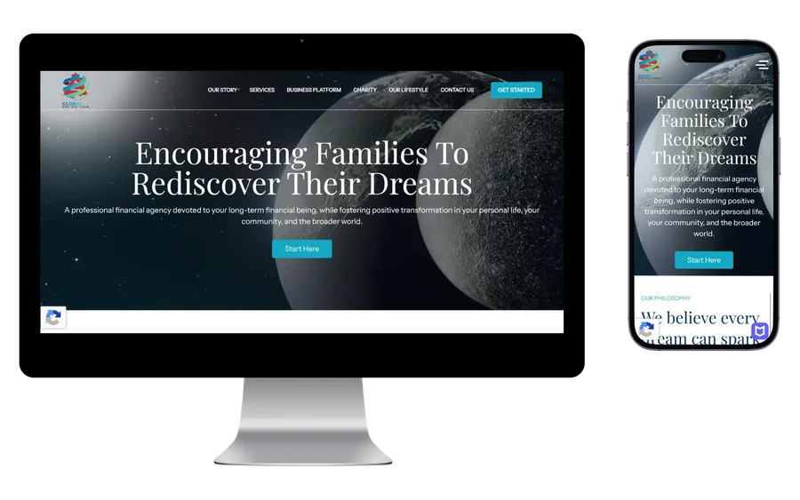 Globally One Big Team website shown on desktop and mobile