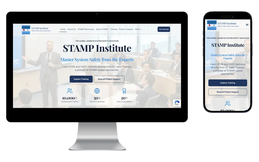 STAMP Institute website shown on desktop and mobile